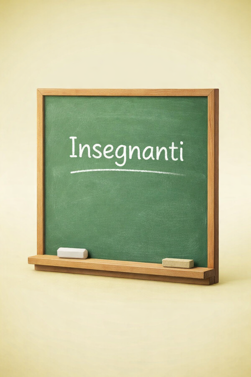 Lavagna scolastica su cavalletto con la scritta “Insegnanti” al centro.