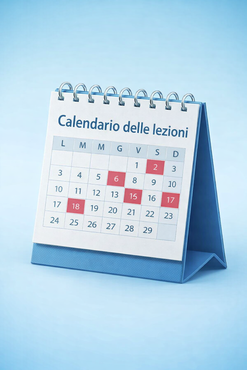 Calendario da tavolo con la scritta “Calendario delle lezioni”